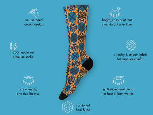 Abstract Art Socks floating mockup with features highlighted