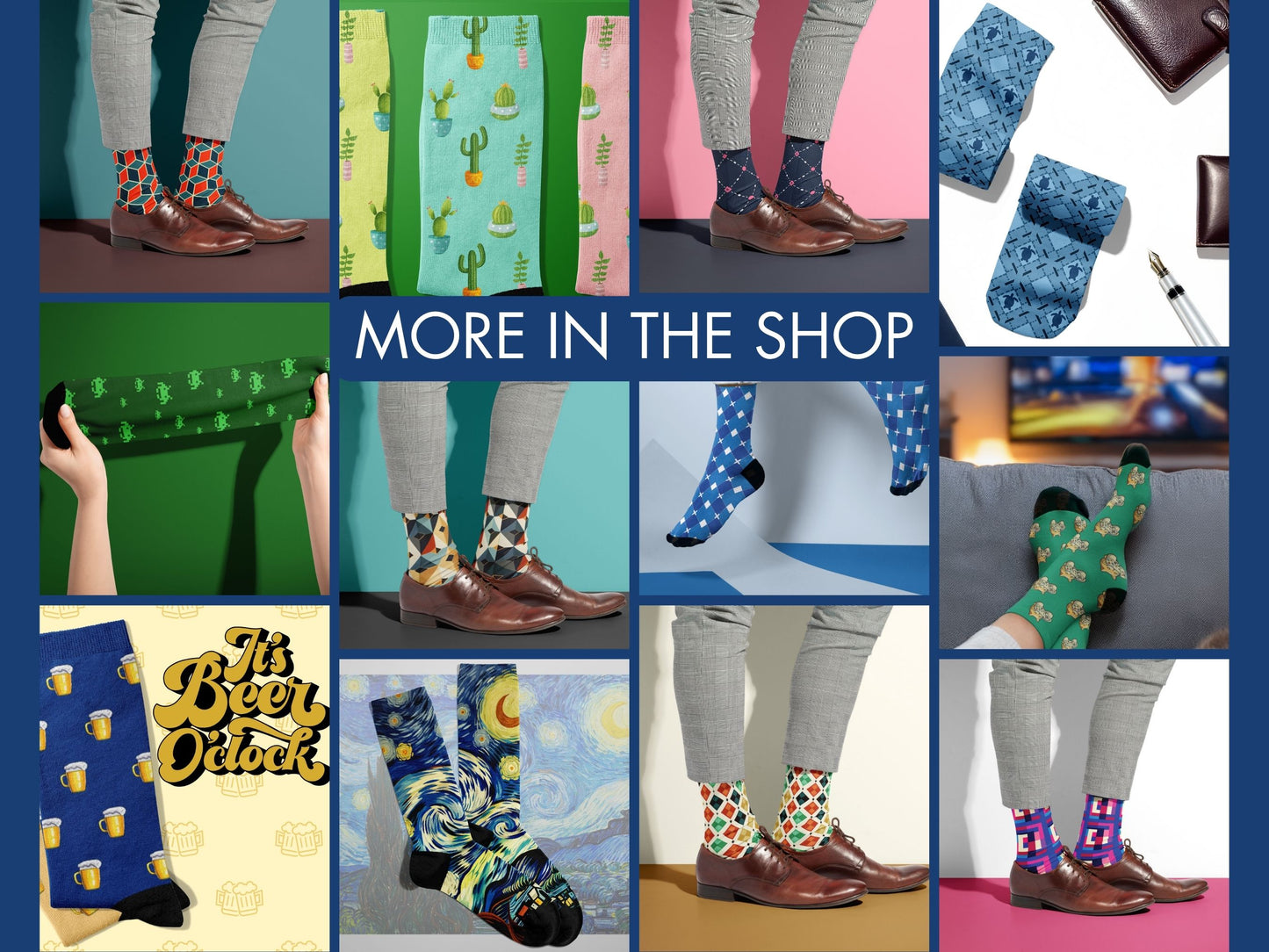 Blue Checkerboard Socks collage of multiple colourful Styling Socks designs