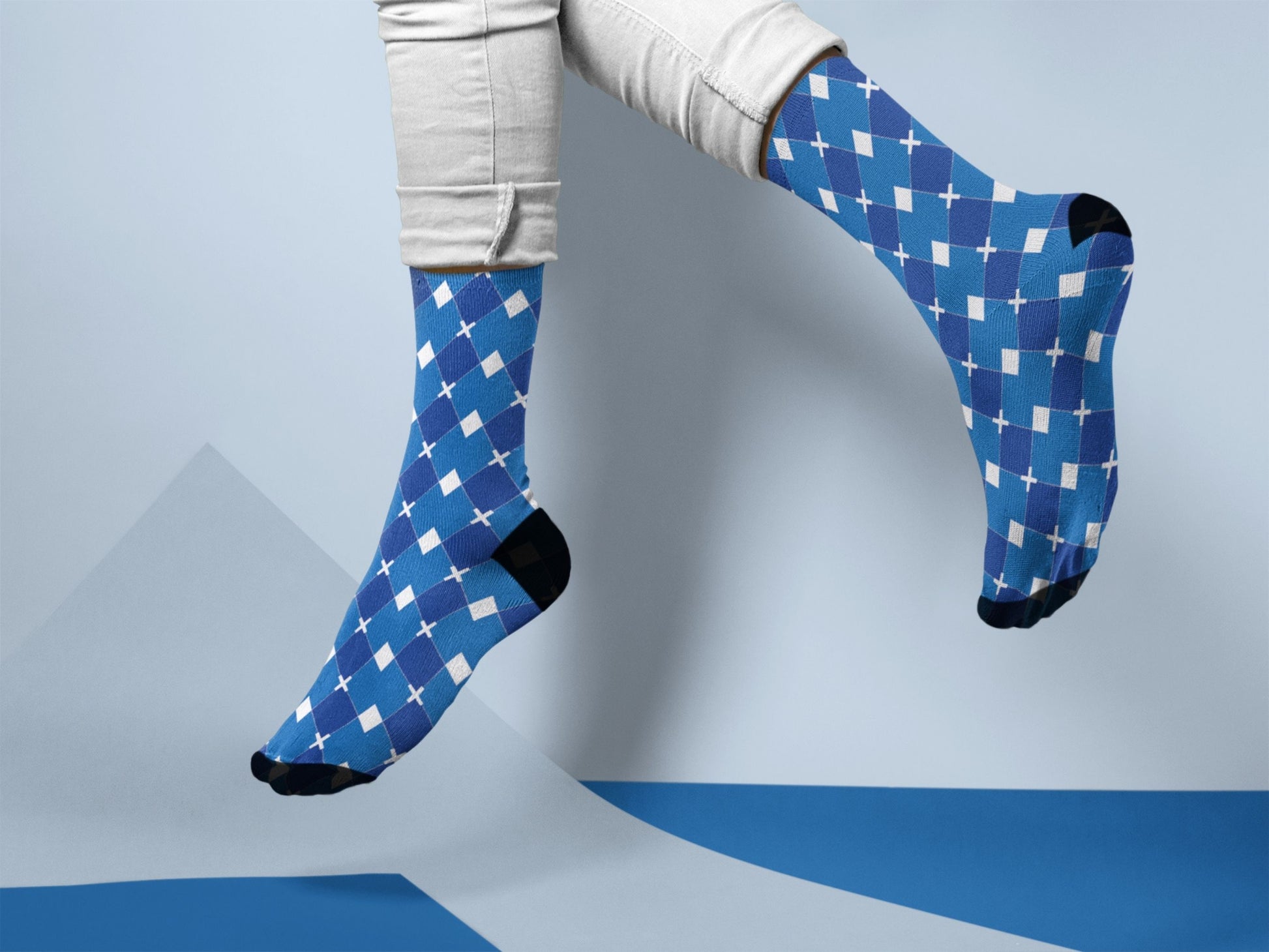 Blue & White Argyle Dress Socks lifestyle vibe shot