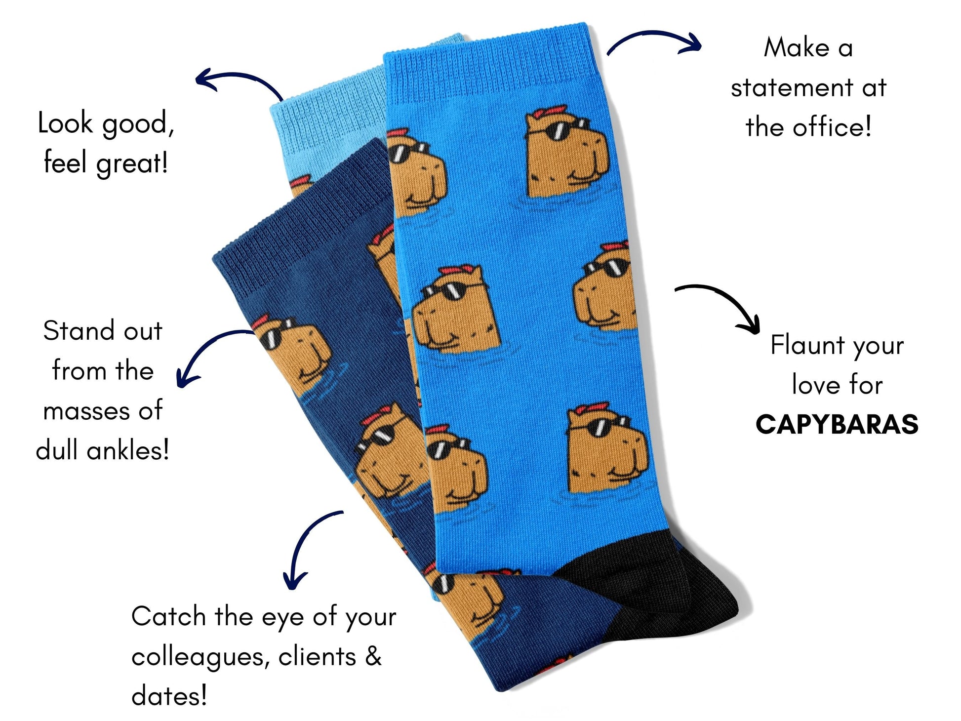 Capybara Socks - Cute Cartoon Animal Socks for Fun Gifts - flatlay-benefits