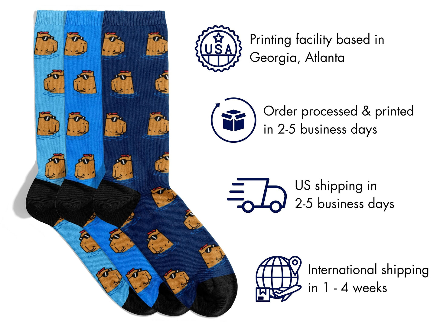 Capybara Socks - Cute Cartoon Animal Socks for Fun Gifts - shipping-info
