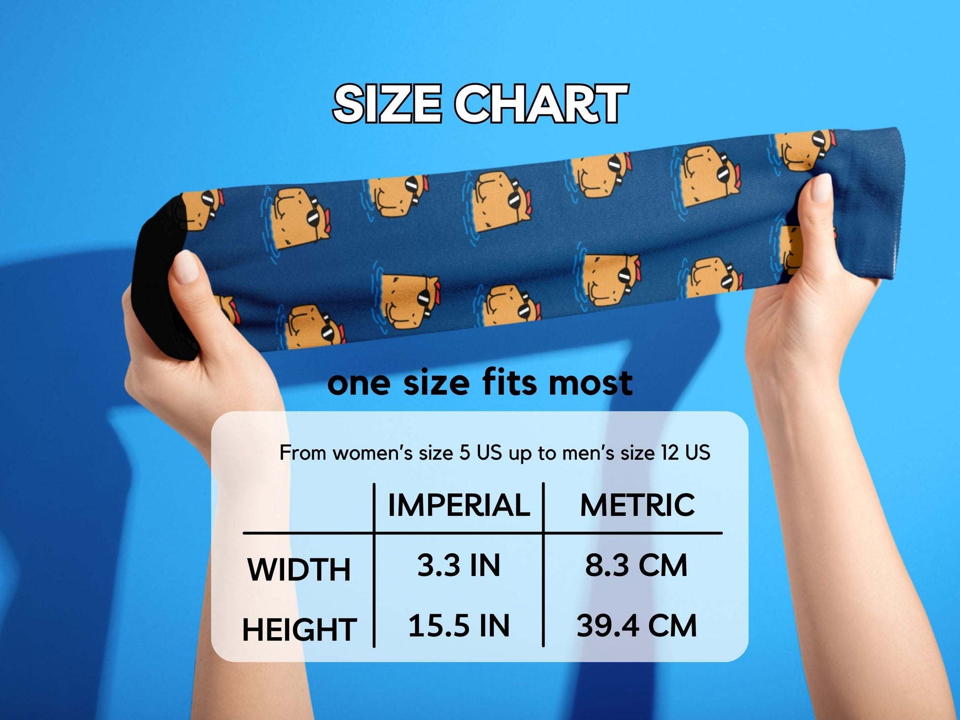 Capybara Socks - Cute Cartoon Animal Socks for Fun Gifts - size-chart
