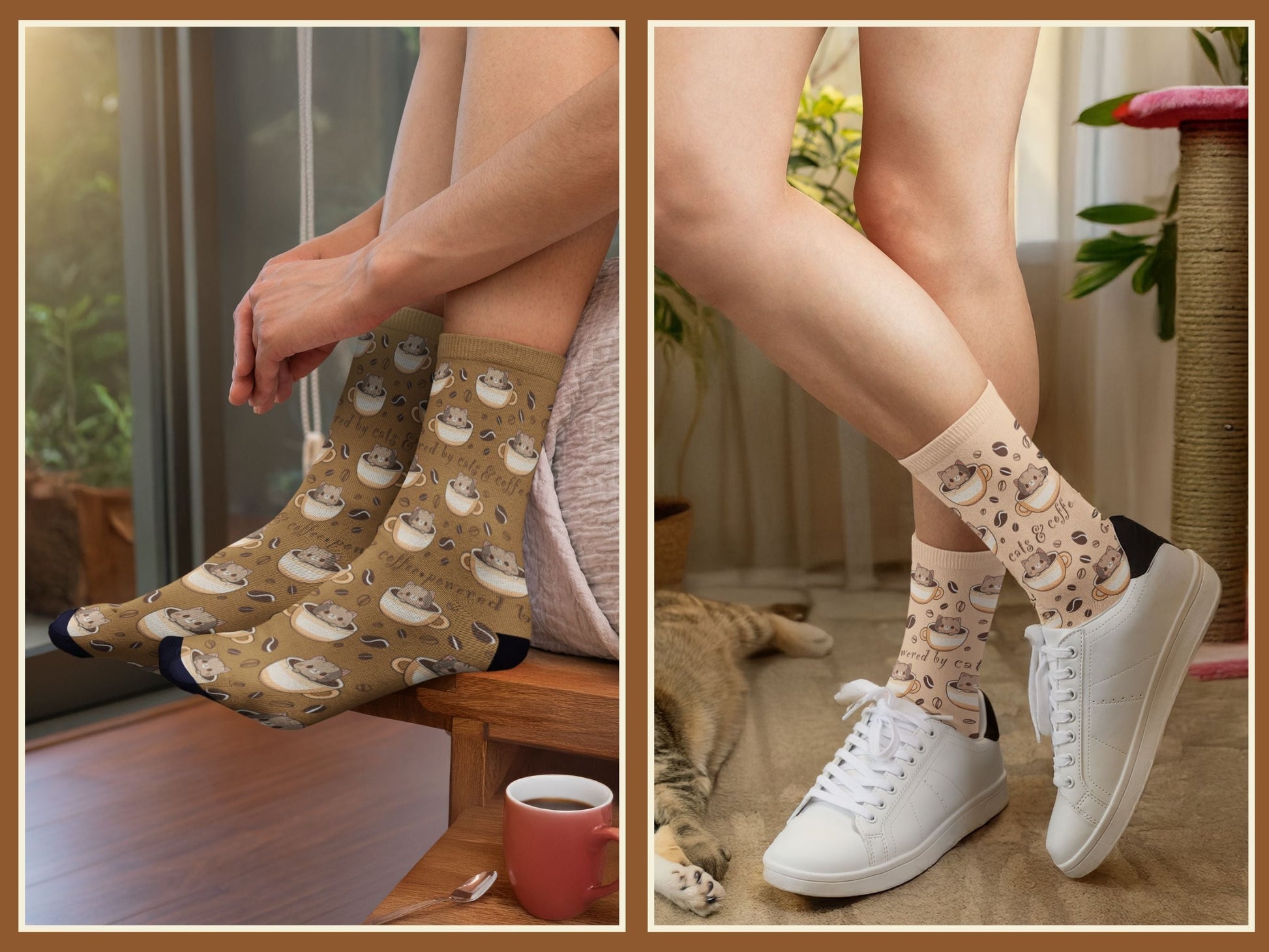 Happy Cat Coffee Socks - Cute Kawaii Cat-Themed Novelty Socks - lifestyle