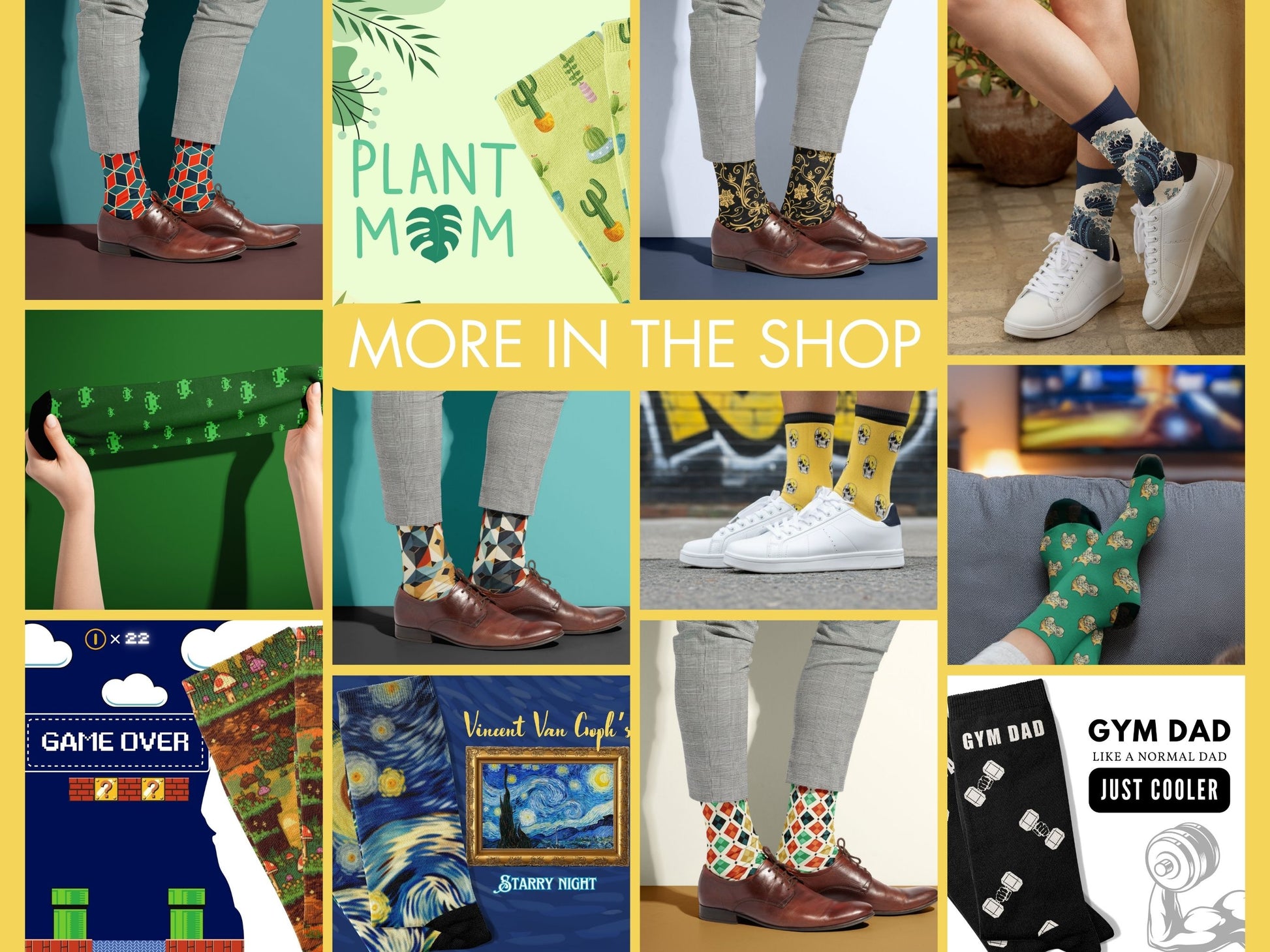 Collage of various pairs of Styling Socks with different designs and text, displayed in a grid format.