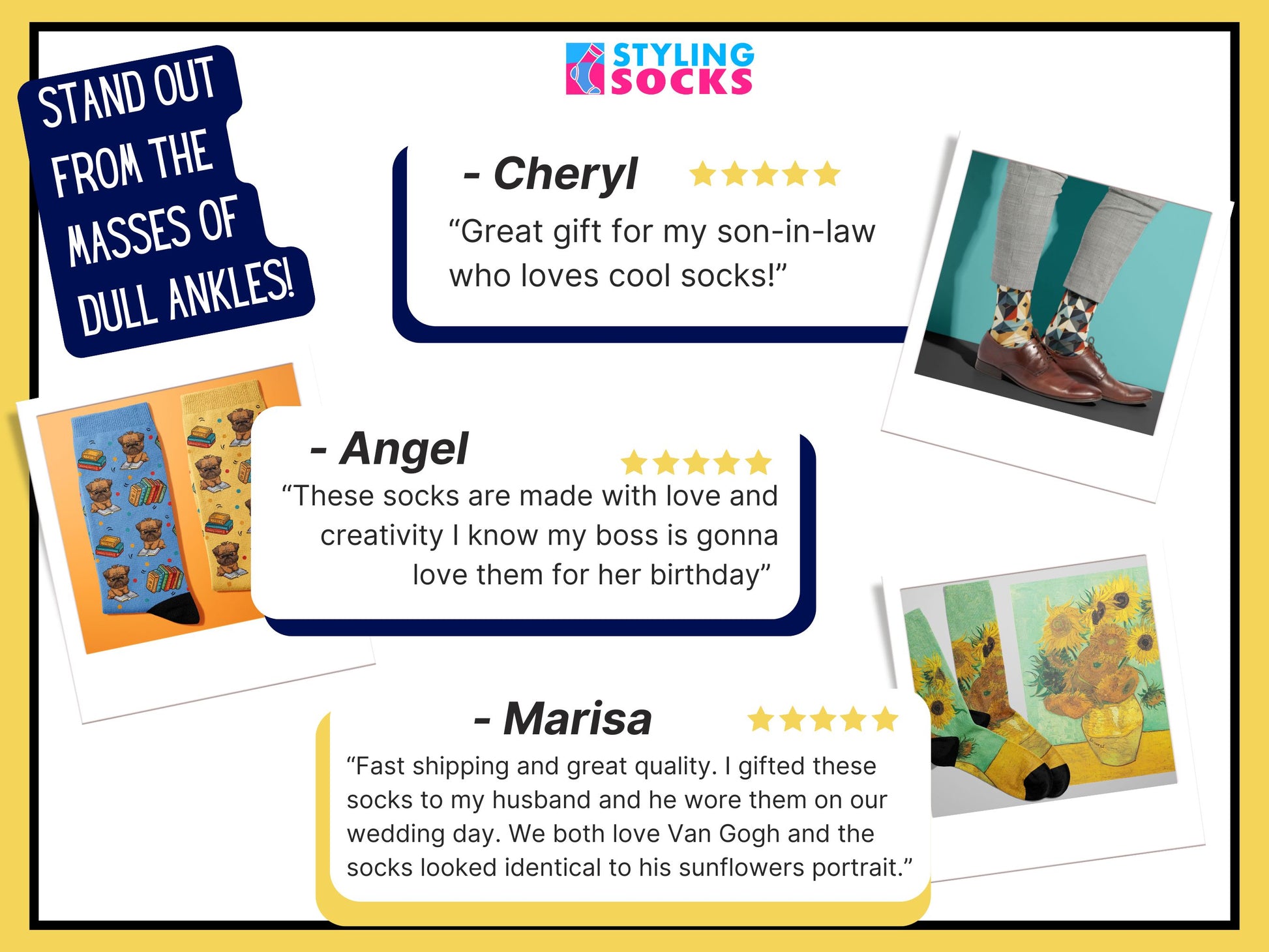 Customer reviews and testimonials for Styling Socks with product images