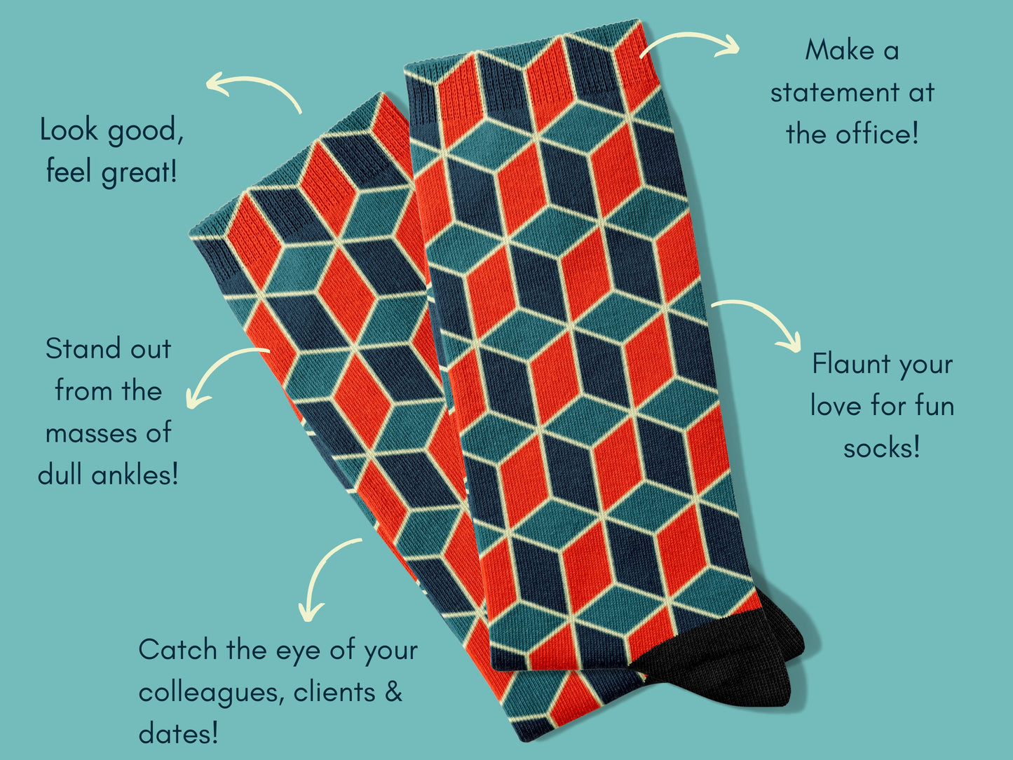 Nautical Geometric Socks flat lay of socks with benefits highlighted