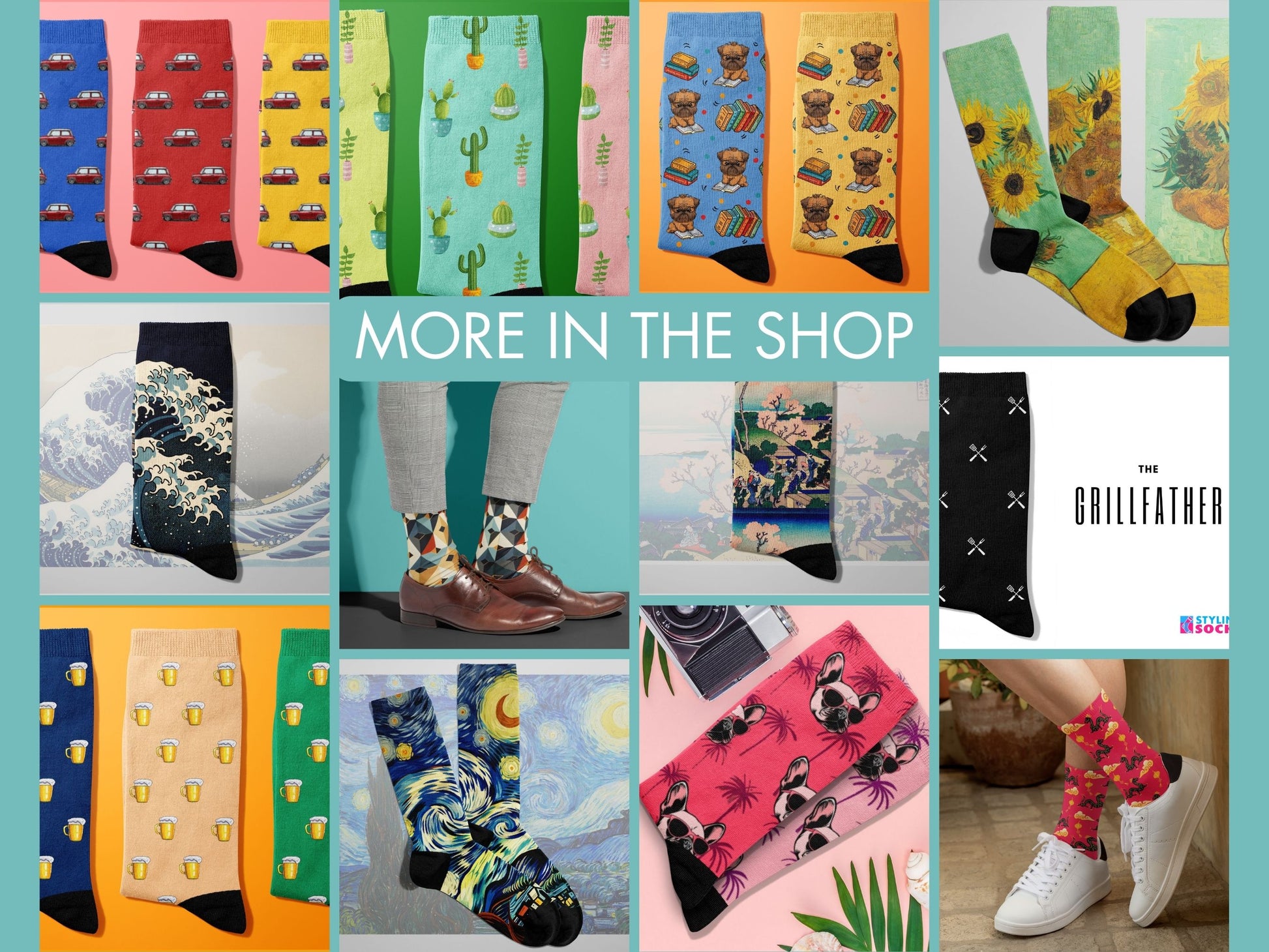 Nautical Geometric Socks collage of multiple colourful Styling Socks designs
