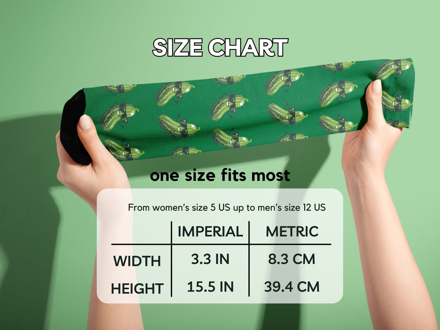 Pickle Socks - Funny Novelty Food Socks for Pickle Lovers - size-chart