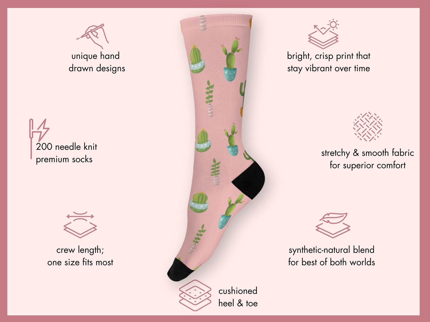 Cute Pink Cactus Socks — Plant Mom Socks — mockup