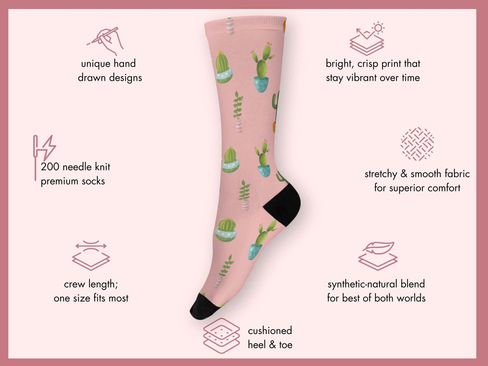 Cute Pink Cactus Socks — Plant Mom Socks — mockup