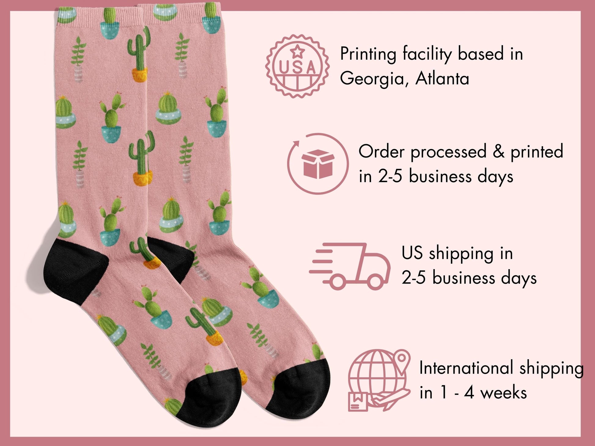 Cute Pink Cactus Socks — Plant Mom Socks — shipping-info