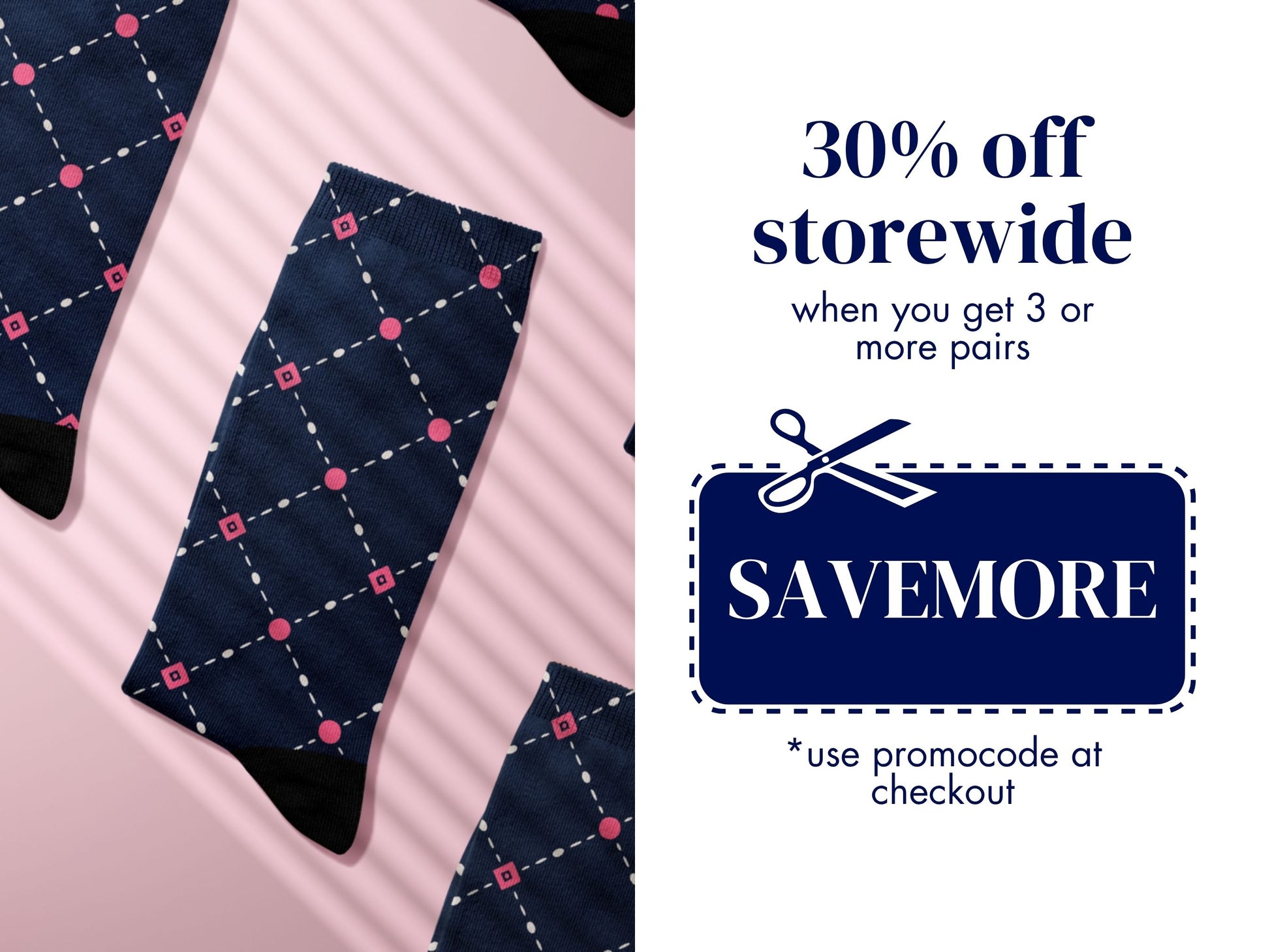 Pink Dot Grid Dress Socks promo code offer with socks as background