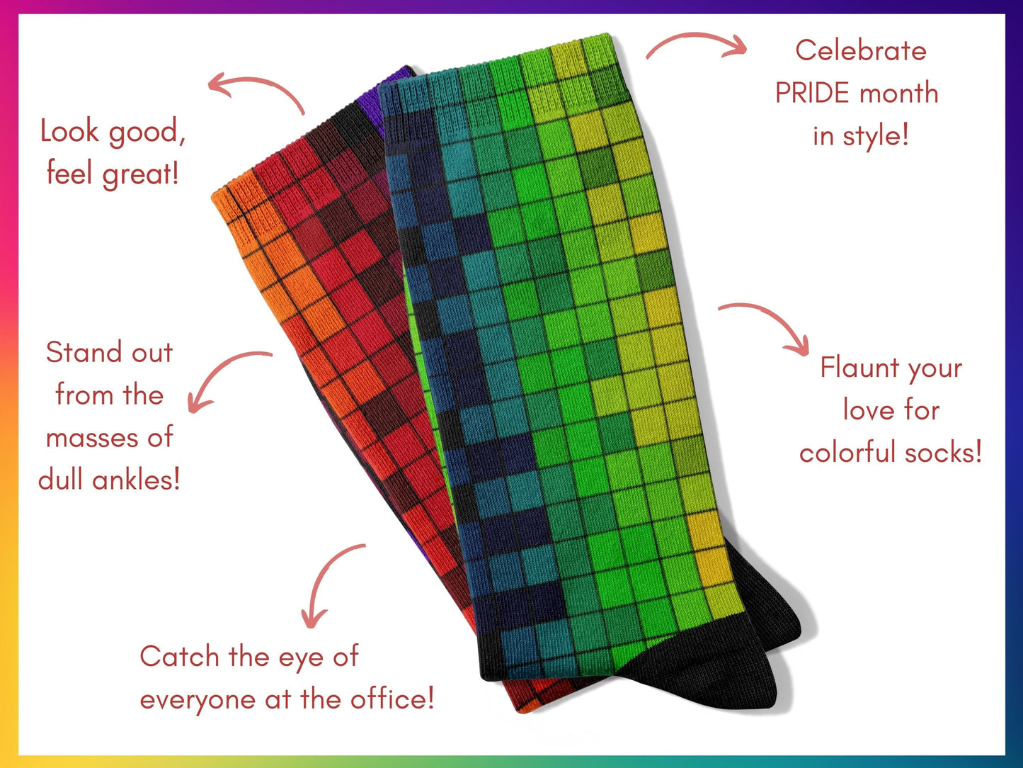 8-Bit Pixel Pride Socks — Bisexual Colours — flatlay-benefits