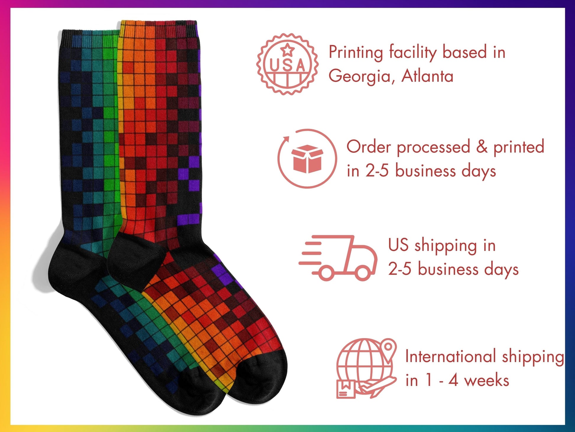 8-Bit Pixel Pride Socks — Bisexual Colours — shipping-info