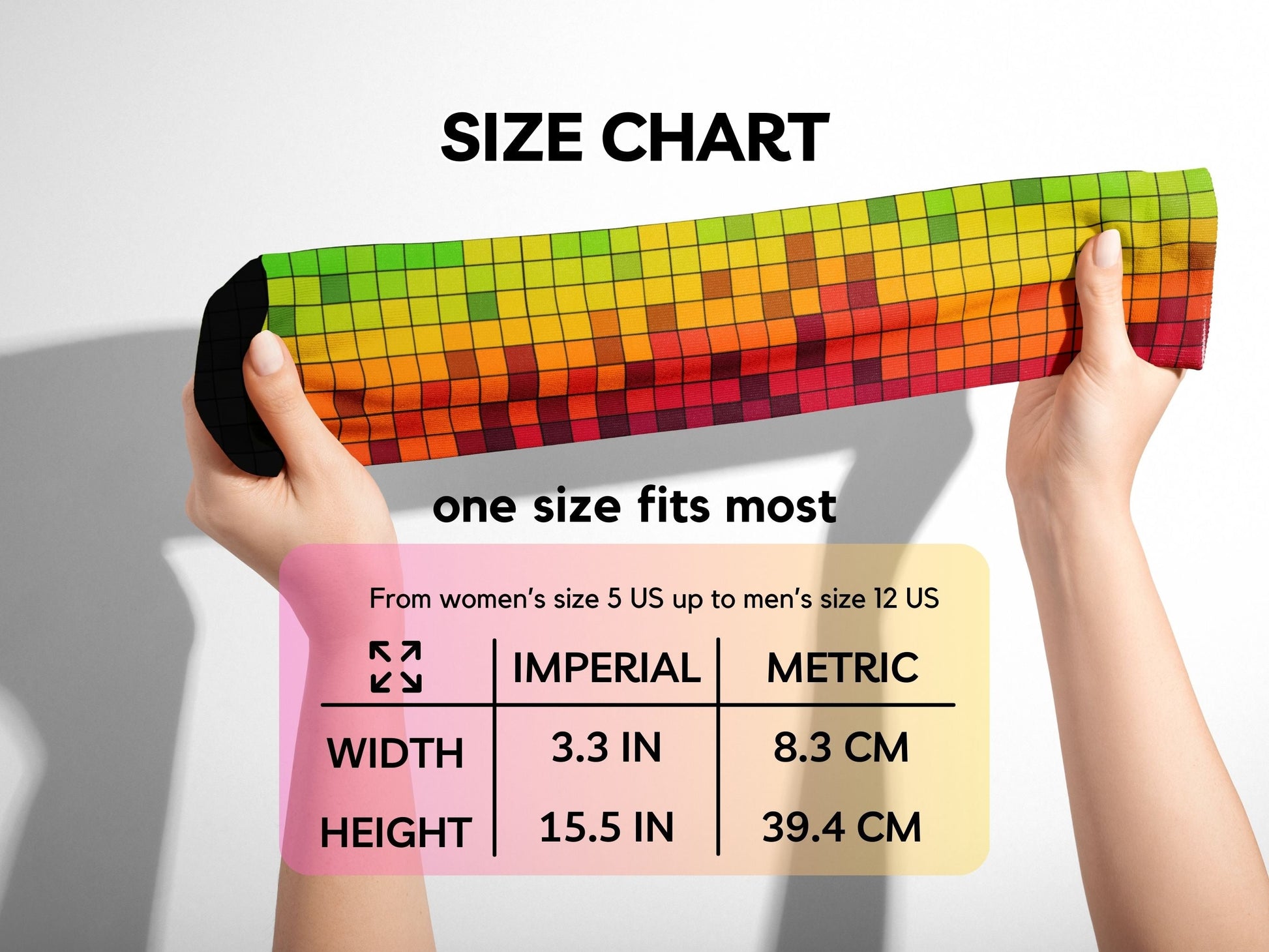 8-Bit Pixel Pride Socks — Bisexual Colours — size-chart