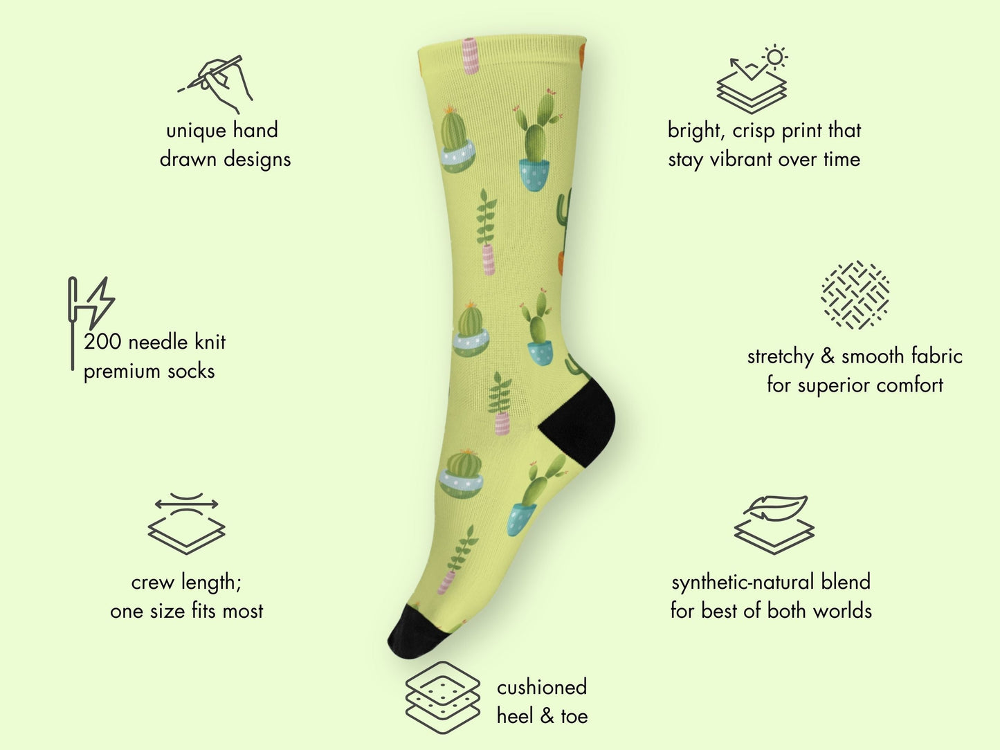 Plant Mom Socks — Cute Pastel Green Cactus Socks — mockup
