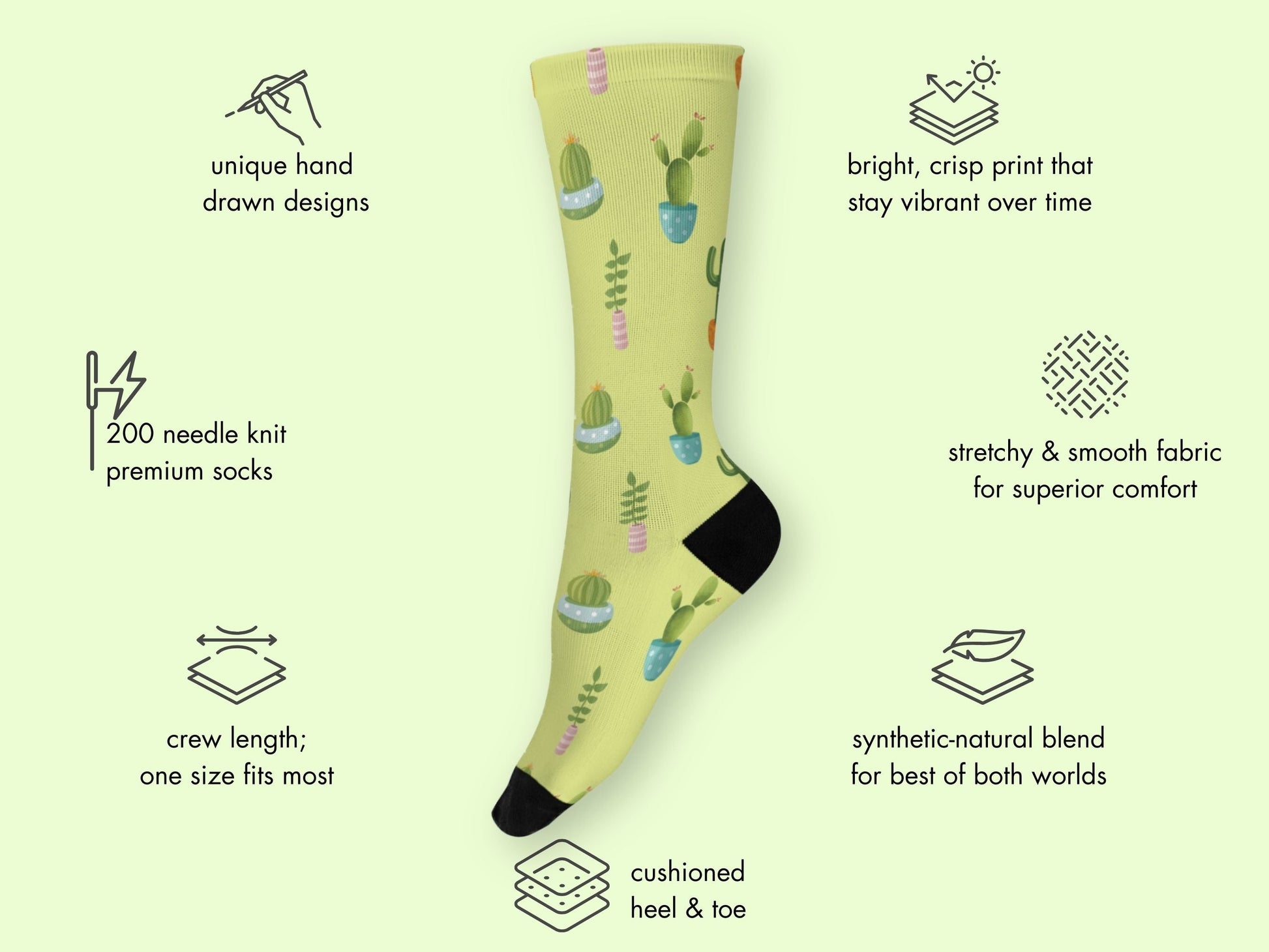Plant Mom Socks — Cute Pastel Green Cactus Socks — mockup