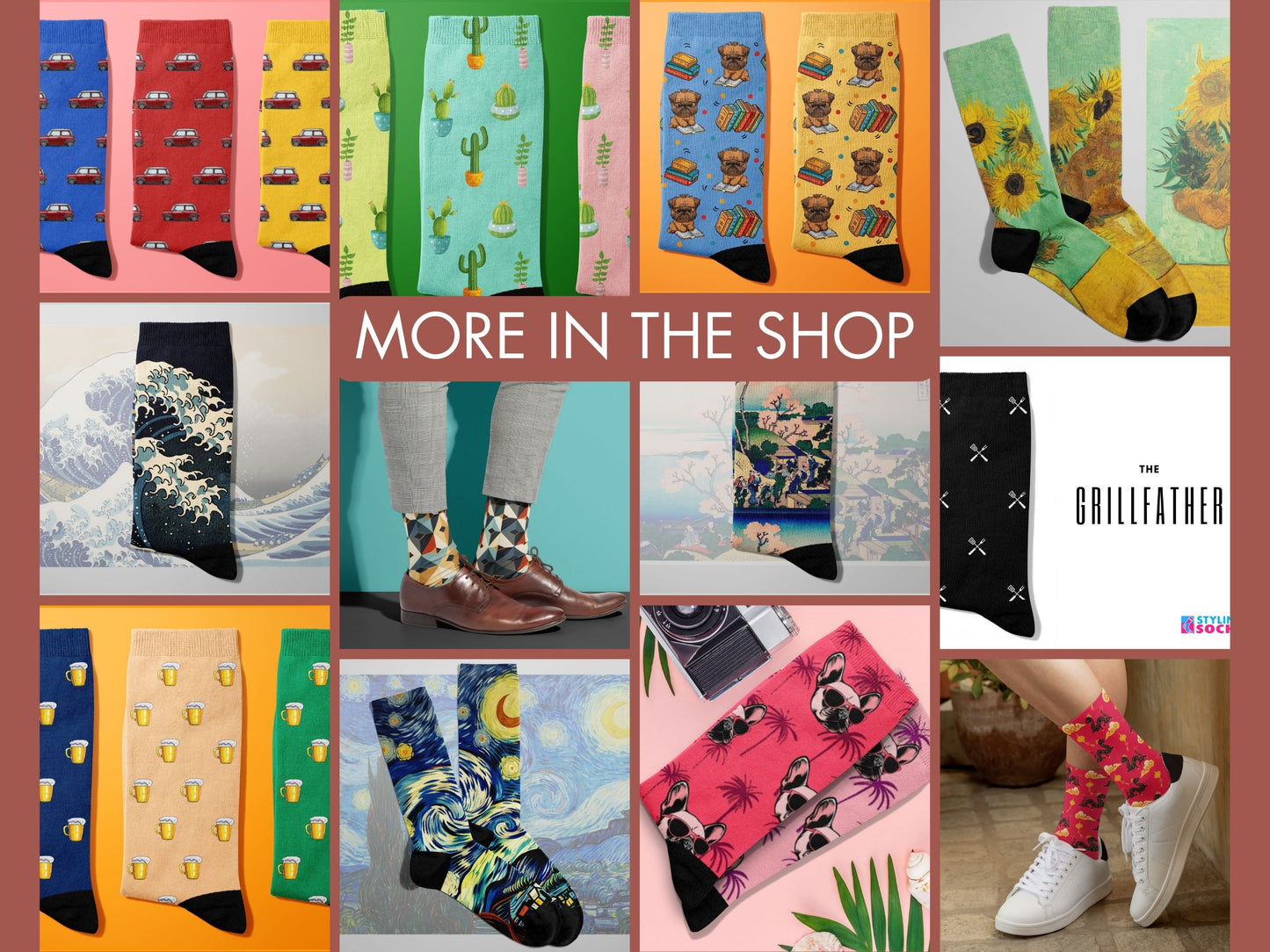 Red & Black 3D Cube Dress Socks collage of multiple colourful Styling Socks designs