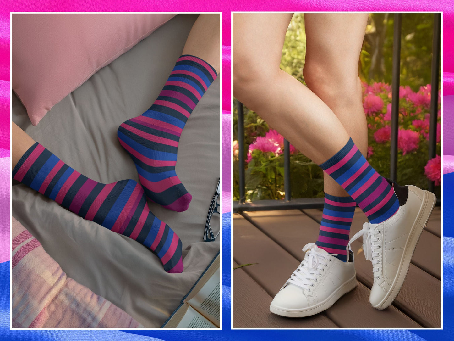 Striped Bisexual Pride Socks — Subtle Dress Socks — lifestyle