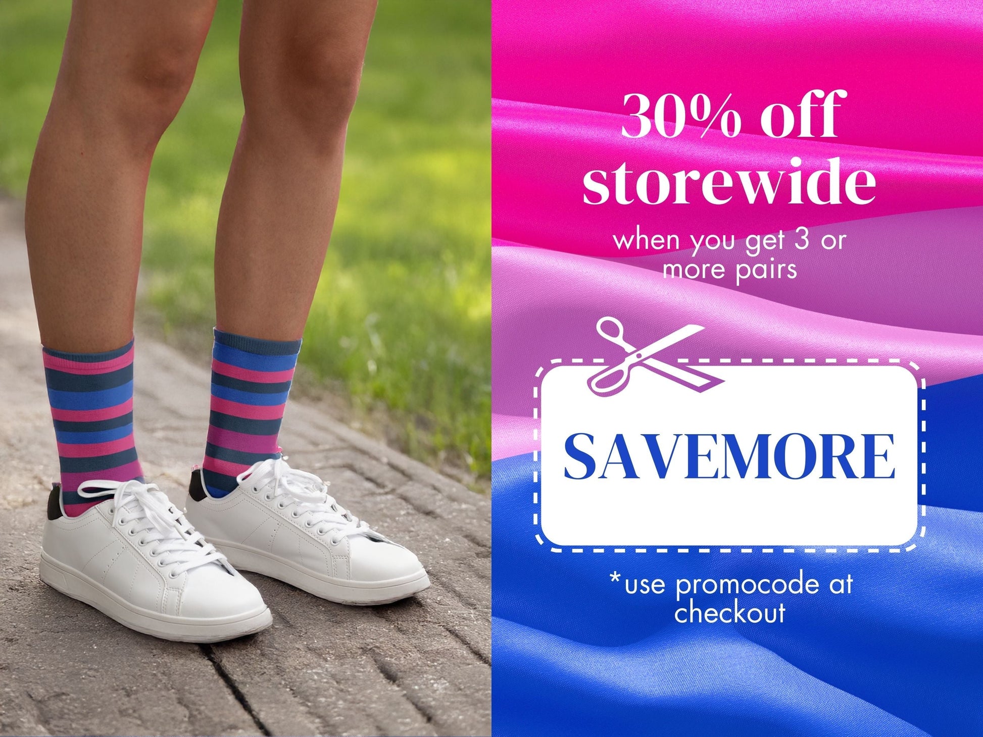 Striped Bisexual Pride Socks — Subtle Dress Socks — promo-offer