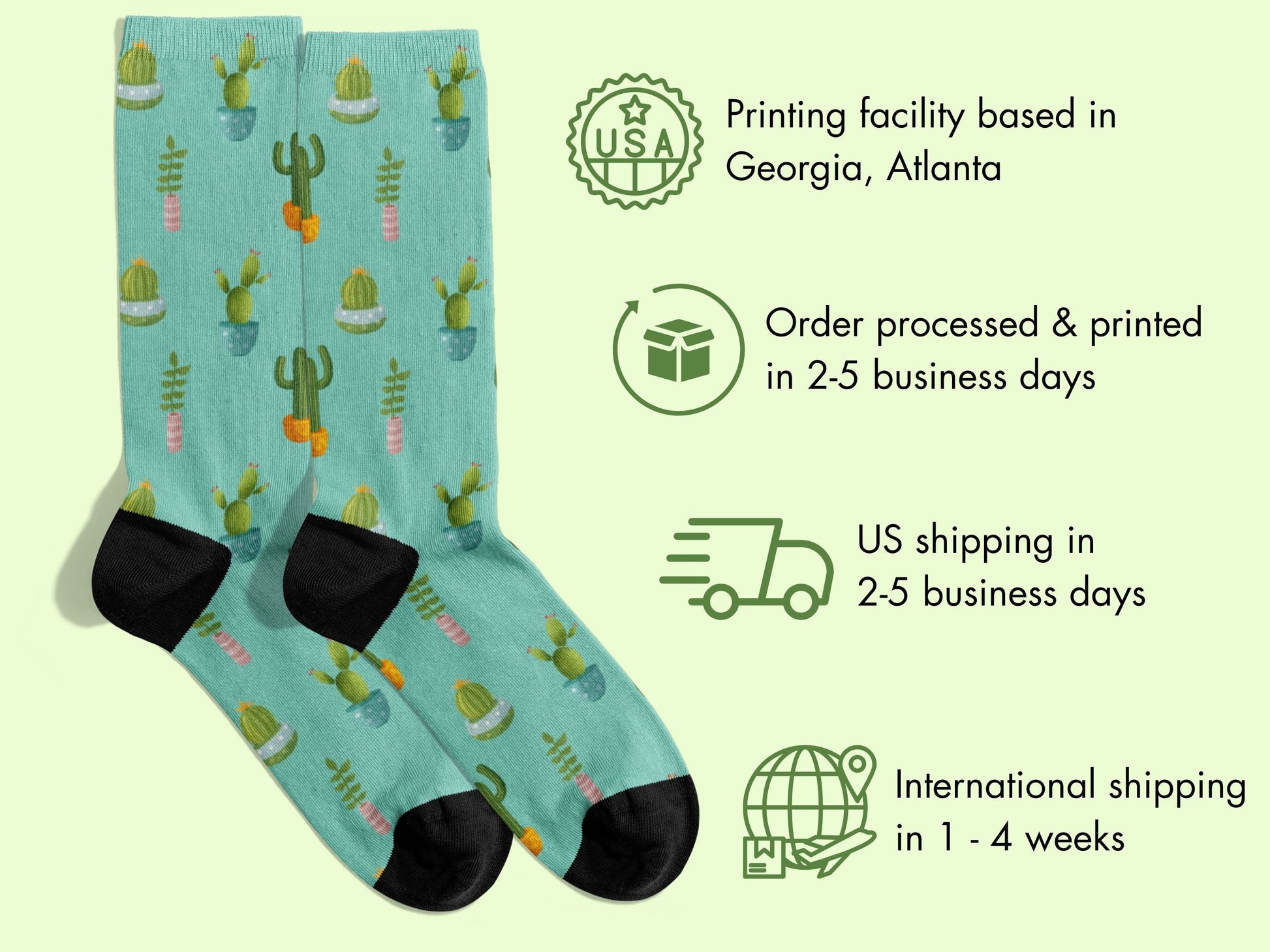 Turquoise Cactus Socks — Plant Mom Socks — shipping-info