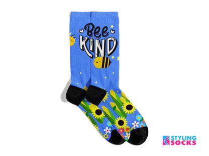 Bee Kind Floral Socks - Colorful Socks with Bees and Flowers