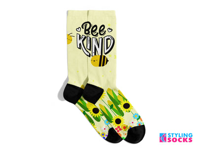 Bee Kind Floral Socks - Colorful Socks with Bees and Flowers