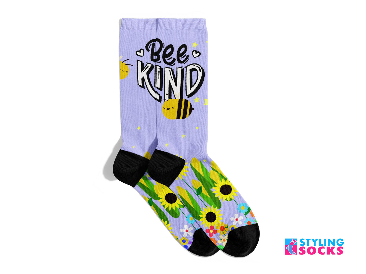 Bee Kind Floral Socks - Colorful Socks with Bees and Flowers