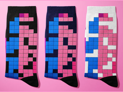 Colorful 8 Bit Pixel Pattern Socks