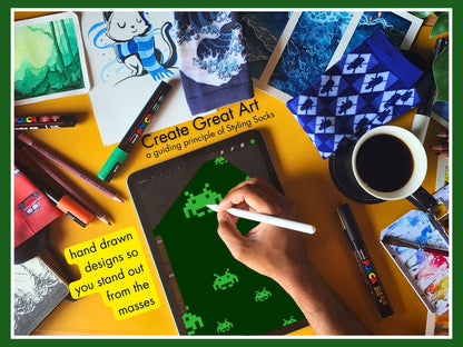 80s Gamer Socks - Alien Retro Gaming Socks - artist-drawing