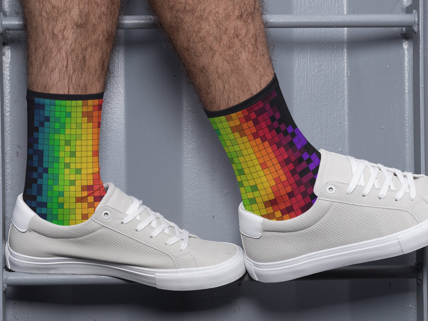 Retro Rainbow Pride Socks - 8 Bit Pixel pattern