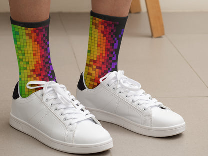 Retro Rainbow Pride Socks - 8 Bit Pixel pattern