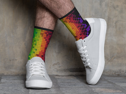 Retro Rainbow Pride Socks - 8 Bit Pixel pattern