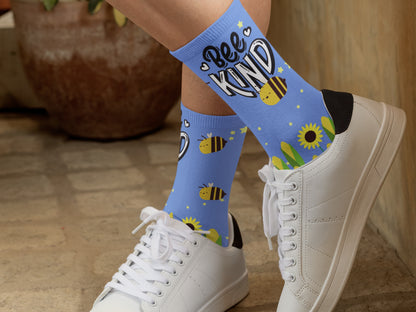 Bee Kind Floral Socks - Colorful Socks with Bees and Flowers