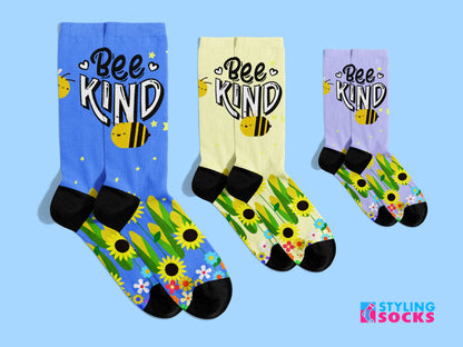 Bee Kind Floral Socks - Colorful Socks with Bees and Flowers