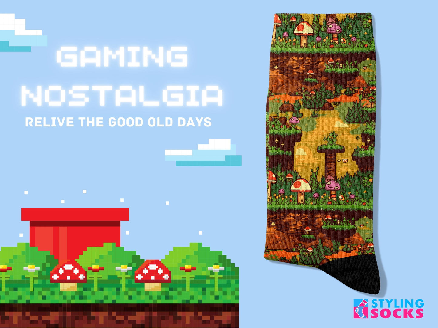 Retro Mushroom Adventure Socks