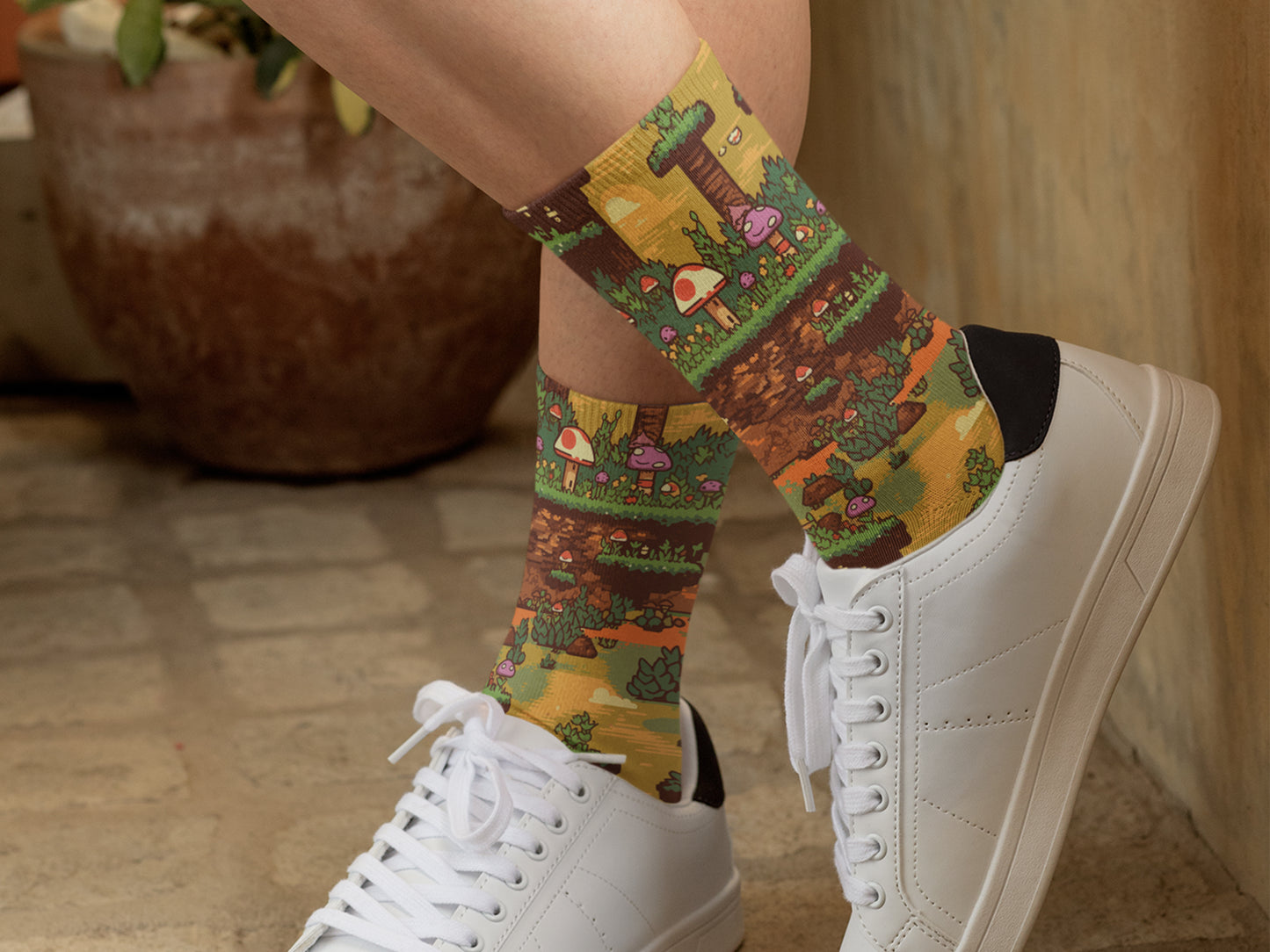 Retro Mushroom Adventure Socks