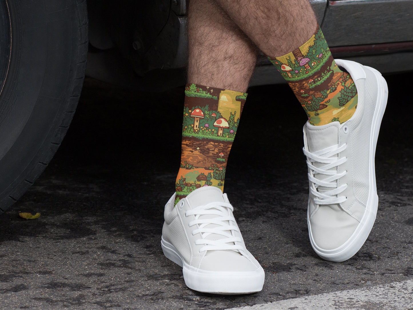 Retro Mushroom Adventure Socks