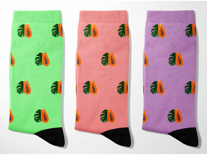 Papaya Socks - Colorful Socks with Papaya Fruit and Leaf