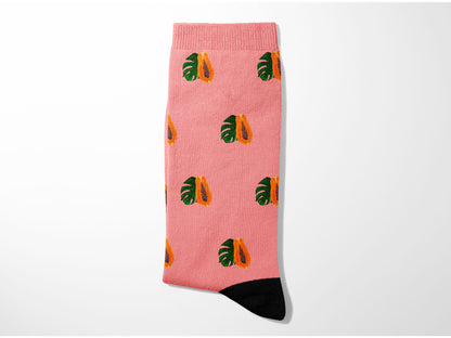 Papaya Socks - Colorful Socks with Papaya Fruit and Leaf