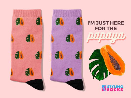 Papaya Socks - Colorful Socks with Papaya Fruit and Leaf