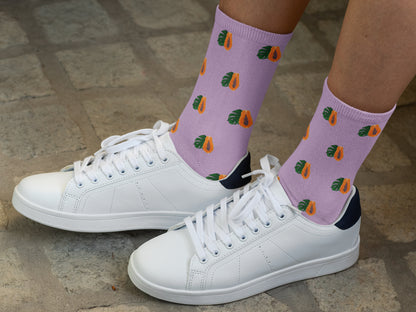 Papaya Socks - Colorful Socks with Papaya Fruit and Leaf