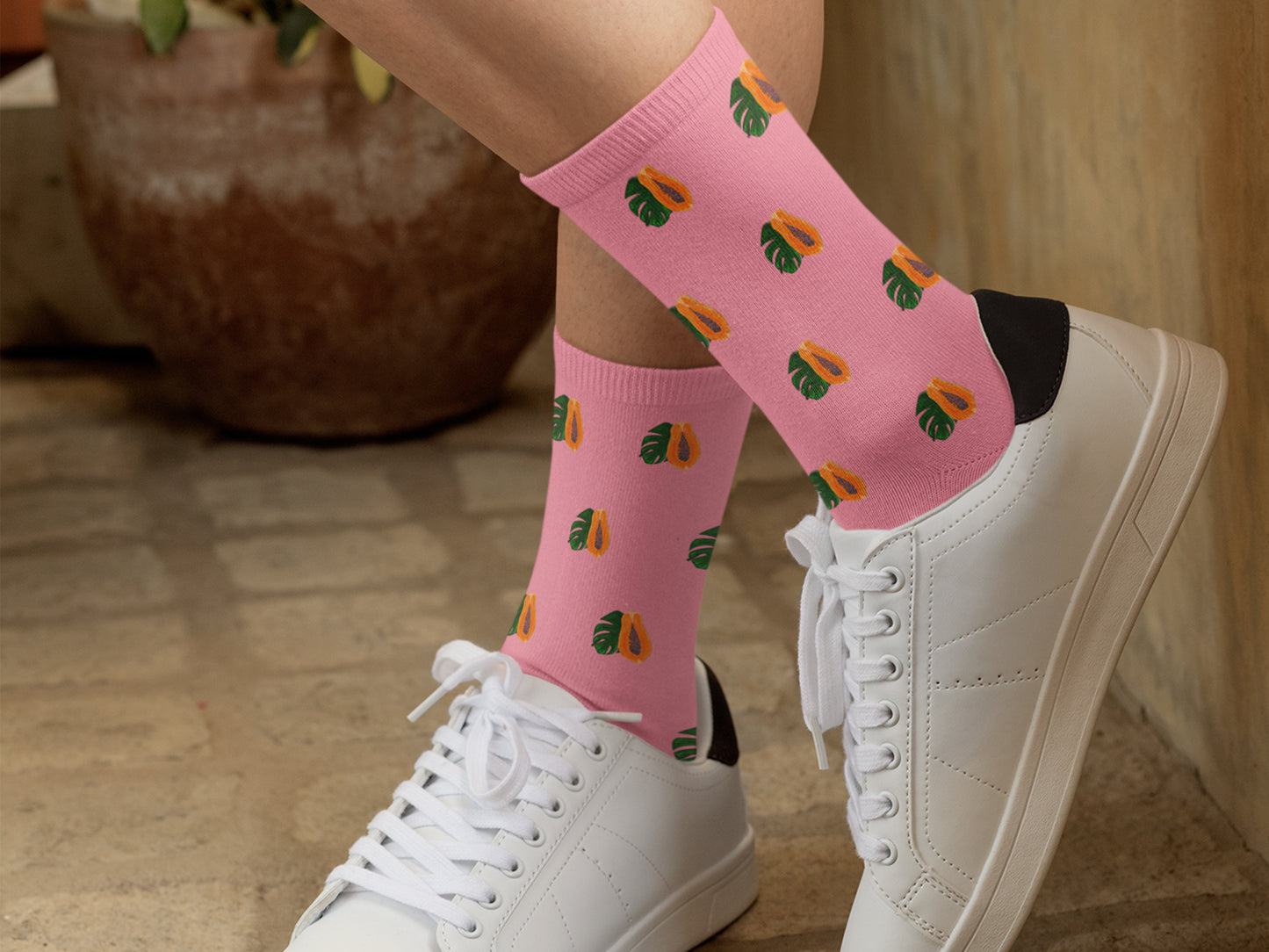 Papaya Socks - Colorful Socks with Papaya Fruit and Leaf