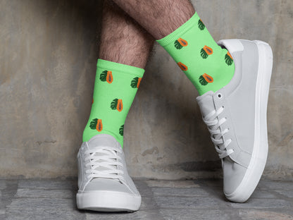 Papaya Socks - Colorful Socks with Papaya Fruit and Leaf