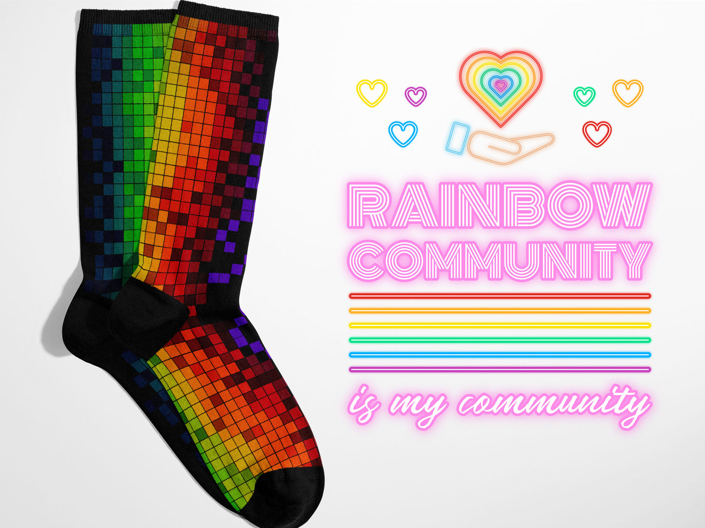 Retro Rainbow Pride Socks - 8 Bit Pixel pattern