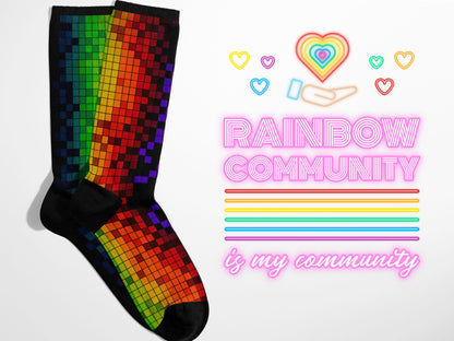 Retro Rainbow Pride Socks - 8 Bit Pixel pattern