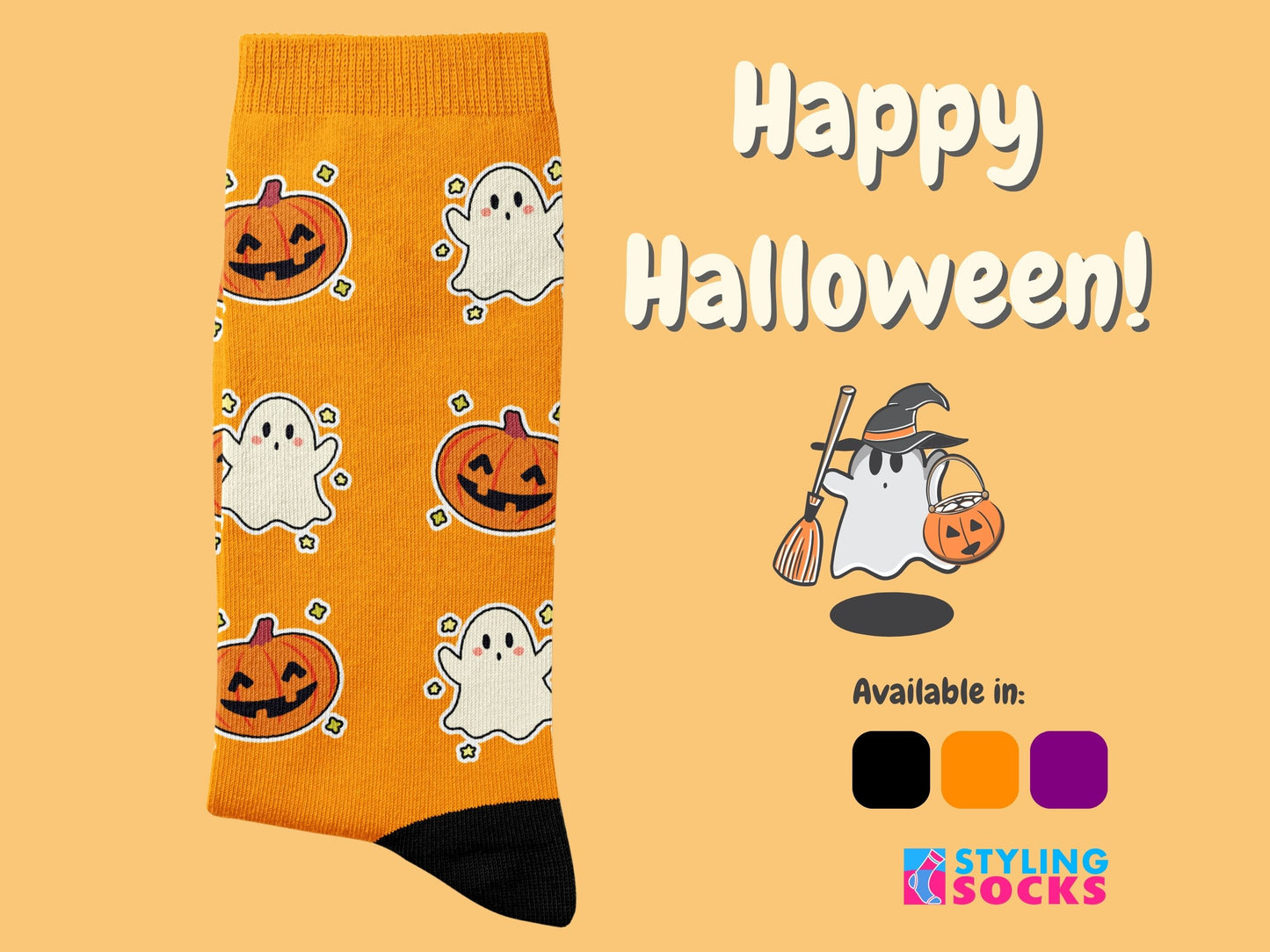 Halloween Ghosts and Pumpkins Socks