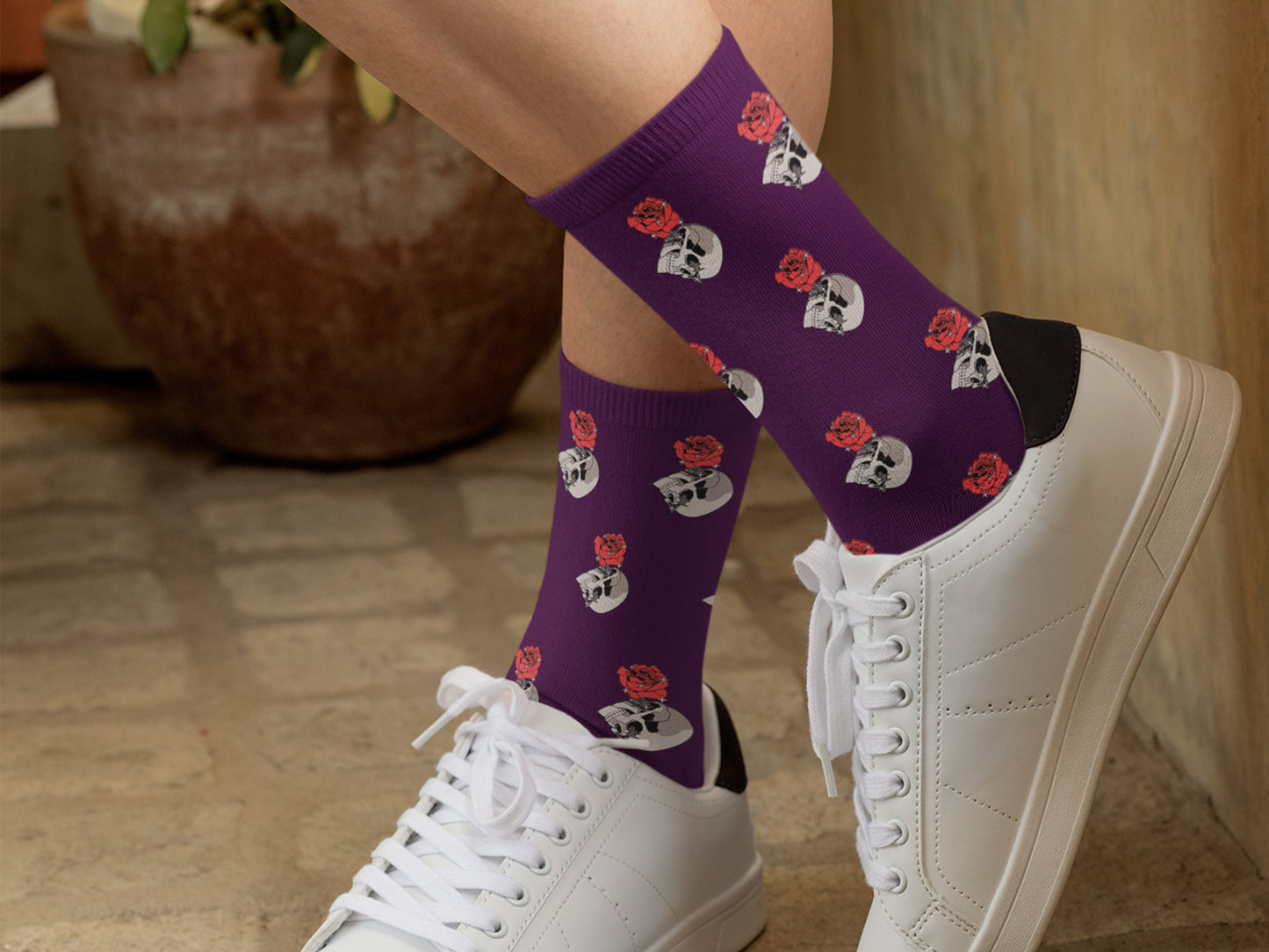 Halloween Skull and Rose Socks