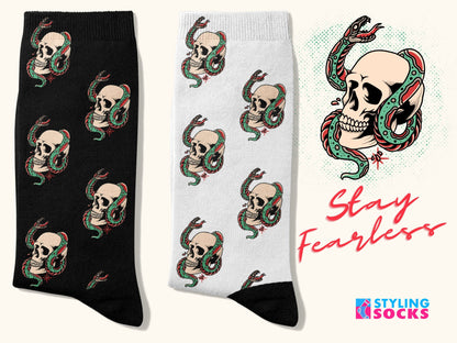 Halloween Gothic Skull Snake Socks