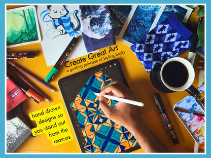 Abstract Art Socks artist hand drawing the sock design on a tablet